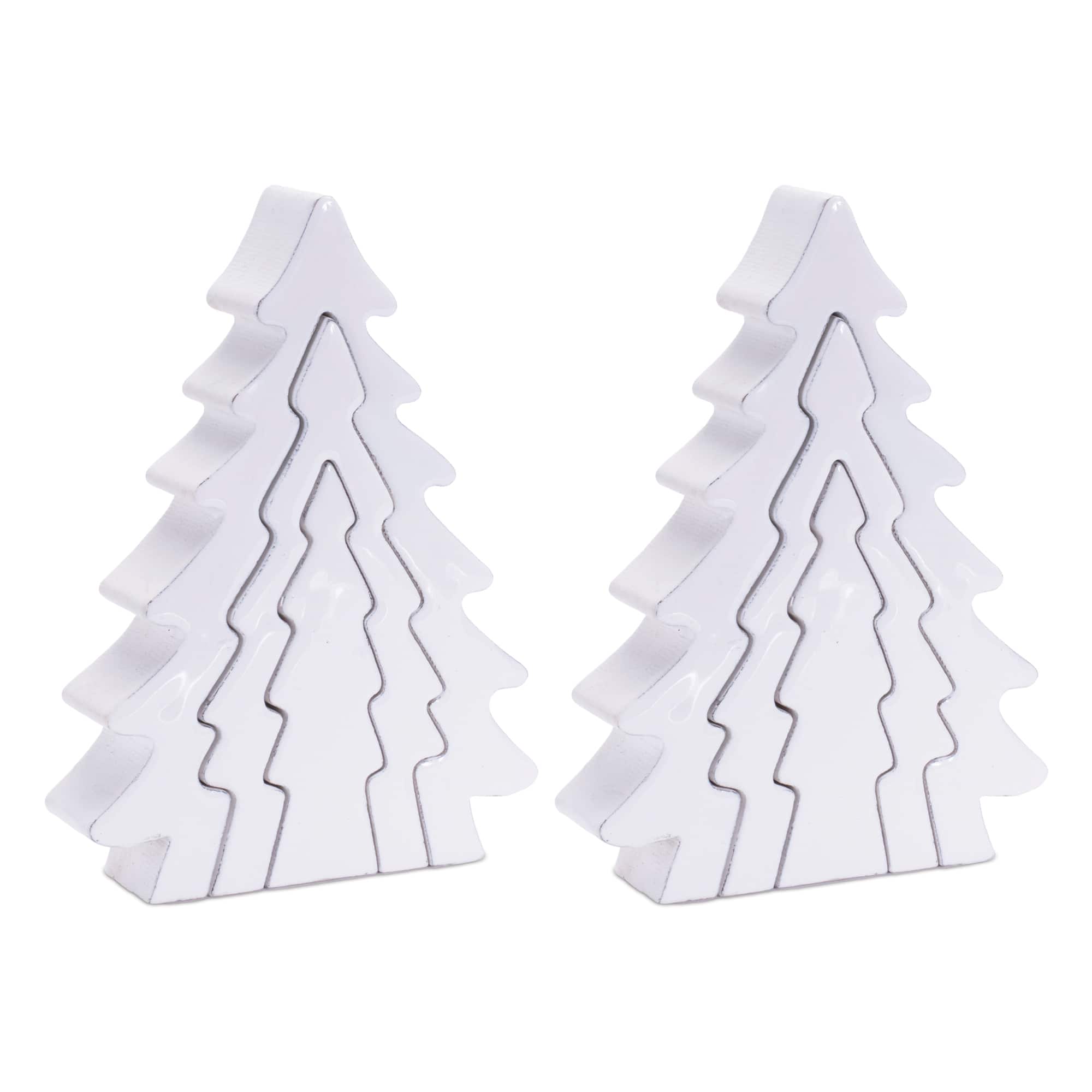 8.5" White Wood Pine Tree Nesting Display Set